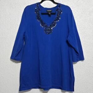 Lane Bryant Womens Blue Beaded Top Size 20 Sequin Glam Mature Elegant Whimsigoth